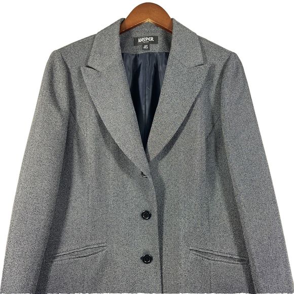 Kasper Black Gray Jacket Office Work Career Blazer Size 14P - Picture 3 of 11